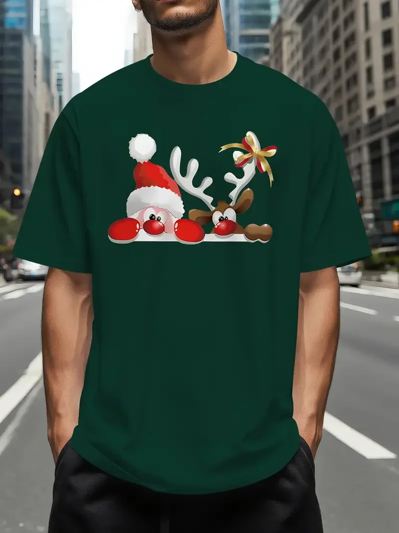 

3D Print Santa Clause Elk Graphic T-Shirt For Men Fashion Simple Design Short Sleeve Pullover Top Christmas Theme Casual Clothes