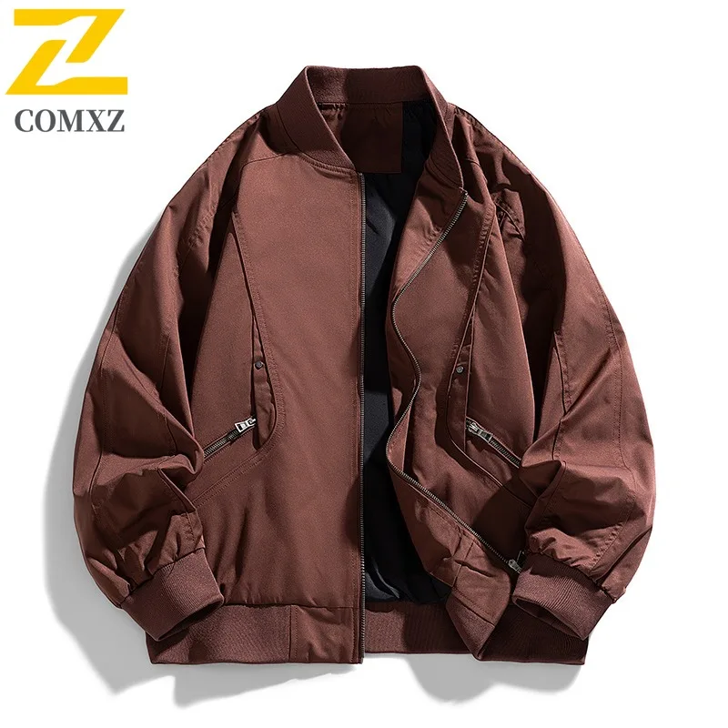 

COMXZ Mens Jacket Classic Baseball Collar American Style Lightweight Motorcycle Coat Fashion Street Style Windproof Autumn Wear