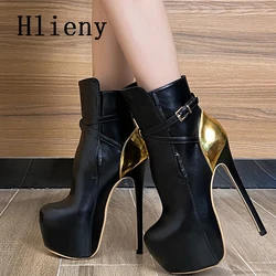 Hlieny-Botines de plataforma para mujer, zapatos de tacón alto fino con punta redonda y hebilla de cinturón, talla 35-45, Invierno