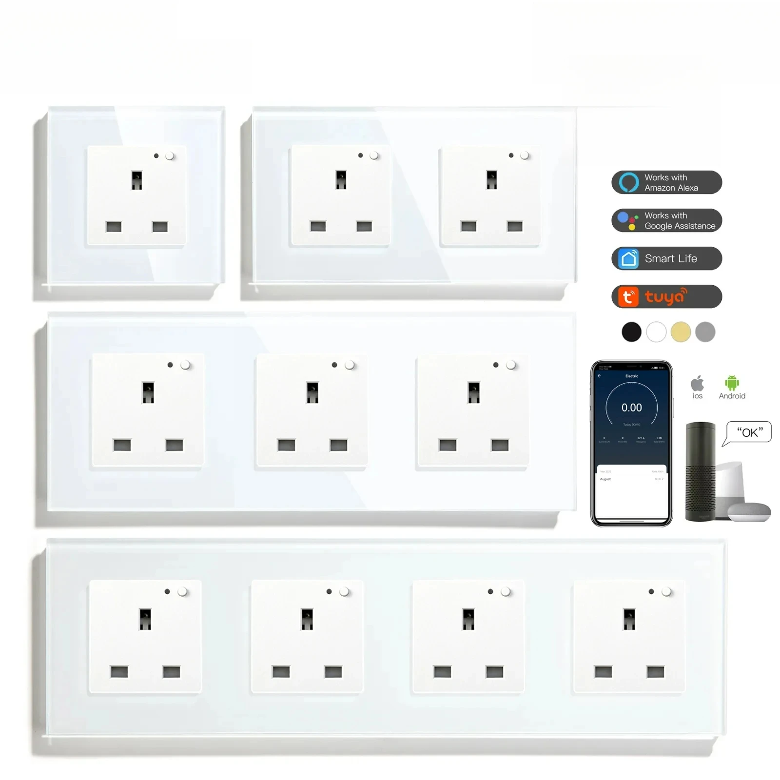 

Single plug UK socket, dual Smart wall socket, three electrical outlets, Tuya Smart Life Alexa control 13A