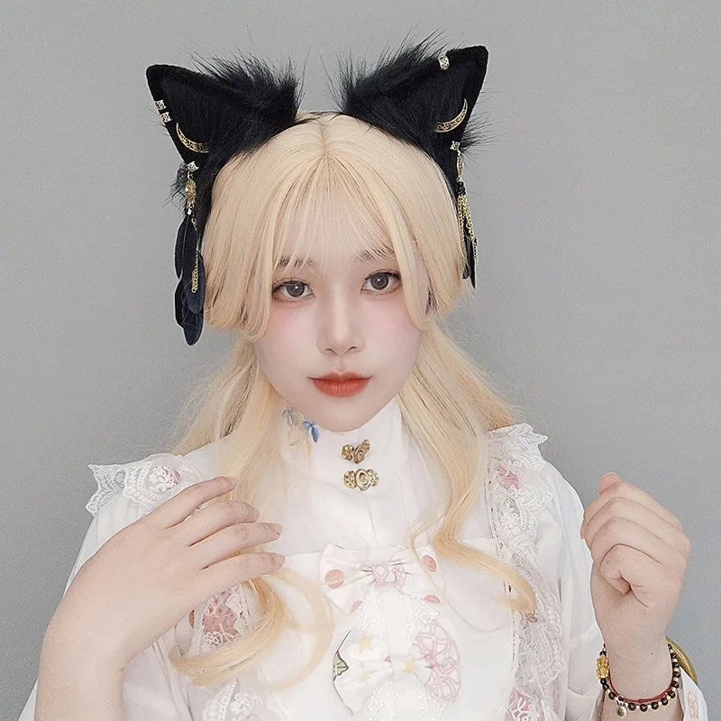 Lolita Headwear Cat Ear Hairhoop Headdress Cosplay Accessories Kawaii Role Play Costume Live Stream Prop Halloween Party Gift