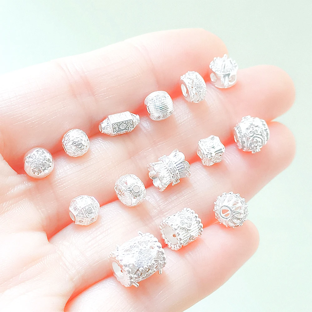 Silver-plated Brass Zircon Inlay Square, Oval, Exquisite Spacer Beads DIY Makes Fashionable Jewelry Necklace Bracelet Accessory