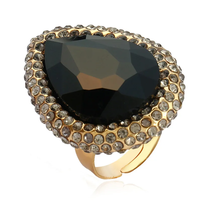 Statement Exaggerated Royal Blue Stone Chunky Adjustable Wedding Big Deep Green Finger Rings for Women Men Fashion Jewelry