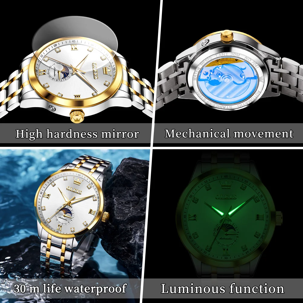 OLEVS 7041 Mens Watch Luxury Original Brand Business Automatic Mechanical Watch Waterproof Luminous Date Watch For Men Box Gifts