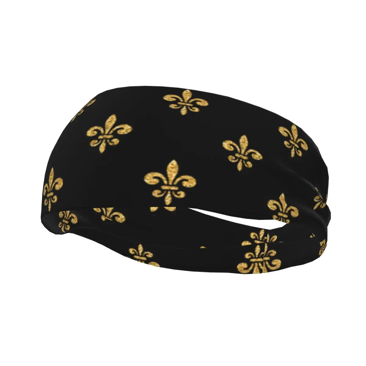 

Sports Headband Golden Fleur De Lis Pattern Running Fitness Sweatband Absorbent Cycling Jog Hair Bandage