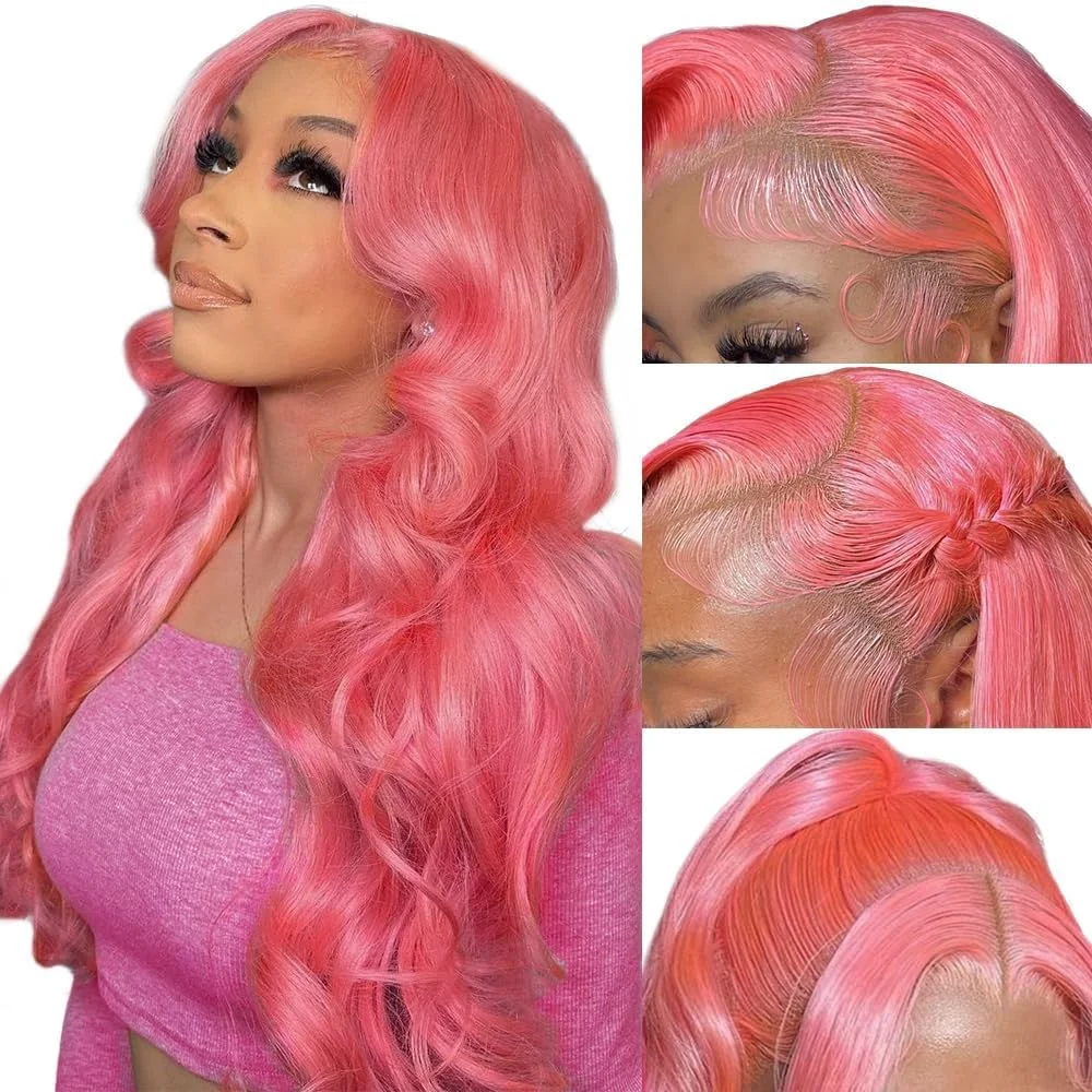 

13x4 Lace Frontal Wigs for Women Choice Cosplay Body Wave Light Pink 13x6 Lace Front Long Virgin Human Hair Wigs Ready to Wear