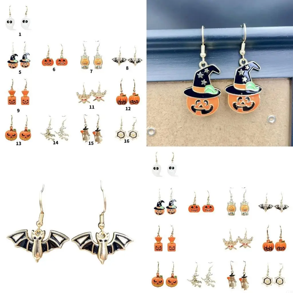 

Festive Cartoon Bat With Pumpkin Earrings Versatile For Casual Or Special Event