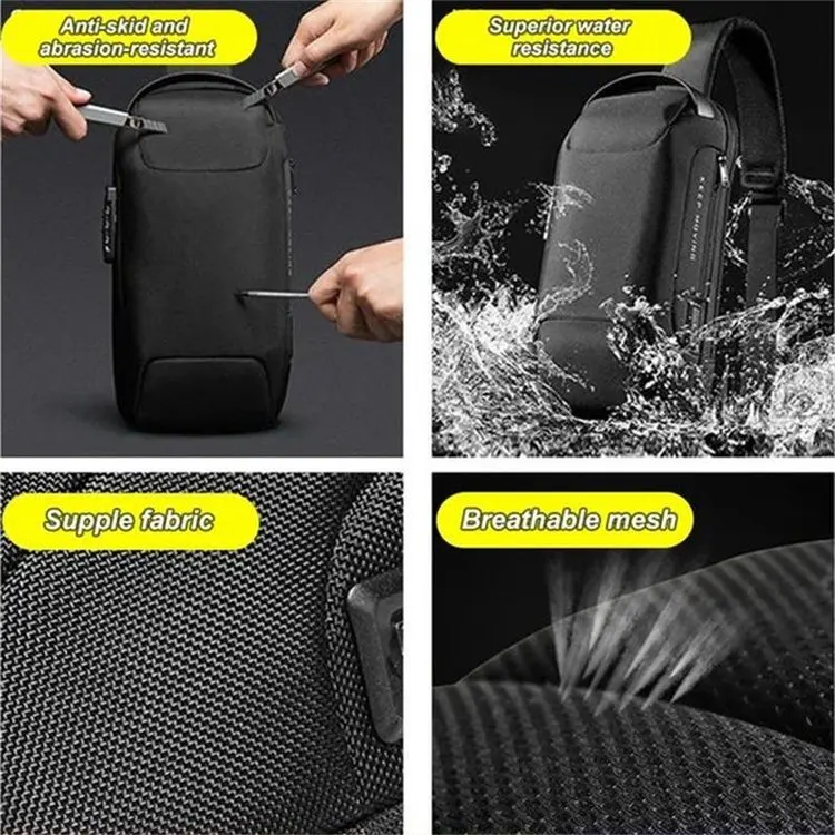 Borsa a tracolla multifunzione in PU da uomo con ricarica USB borsa a tracolla sportiva antifurto maschile con blocco Password per l'equitazione di zaini per moto