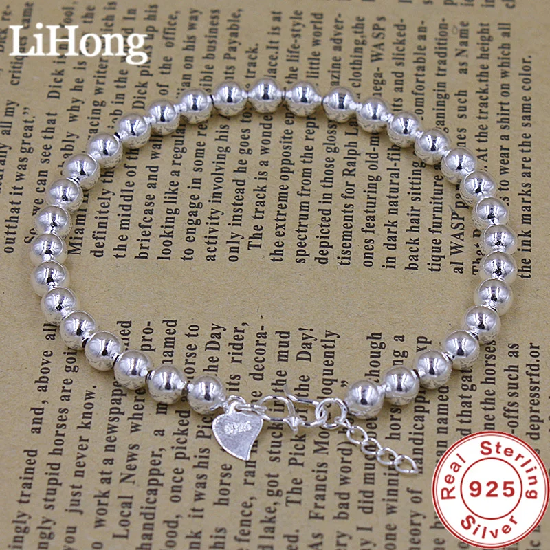 925 Sterling Silver Bracelet 5MM Beads Bracelet For Women Fashion Simple Engagement Wedding Charm Jewelry