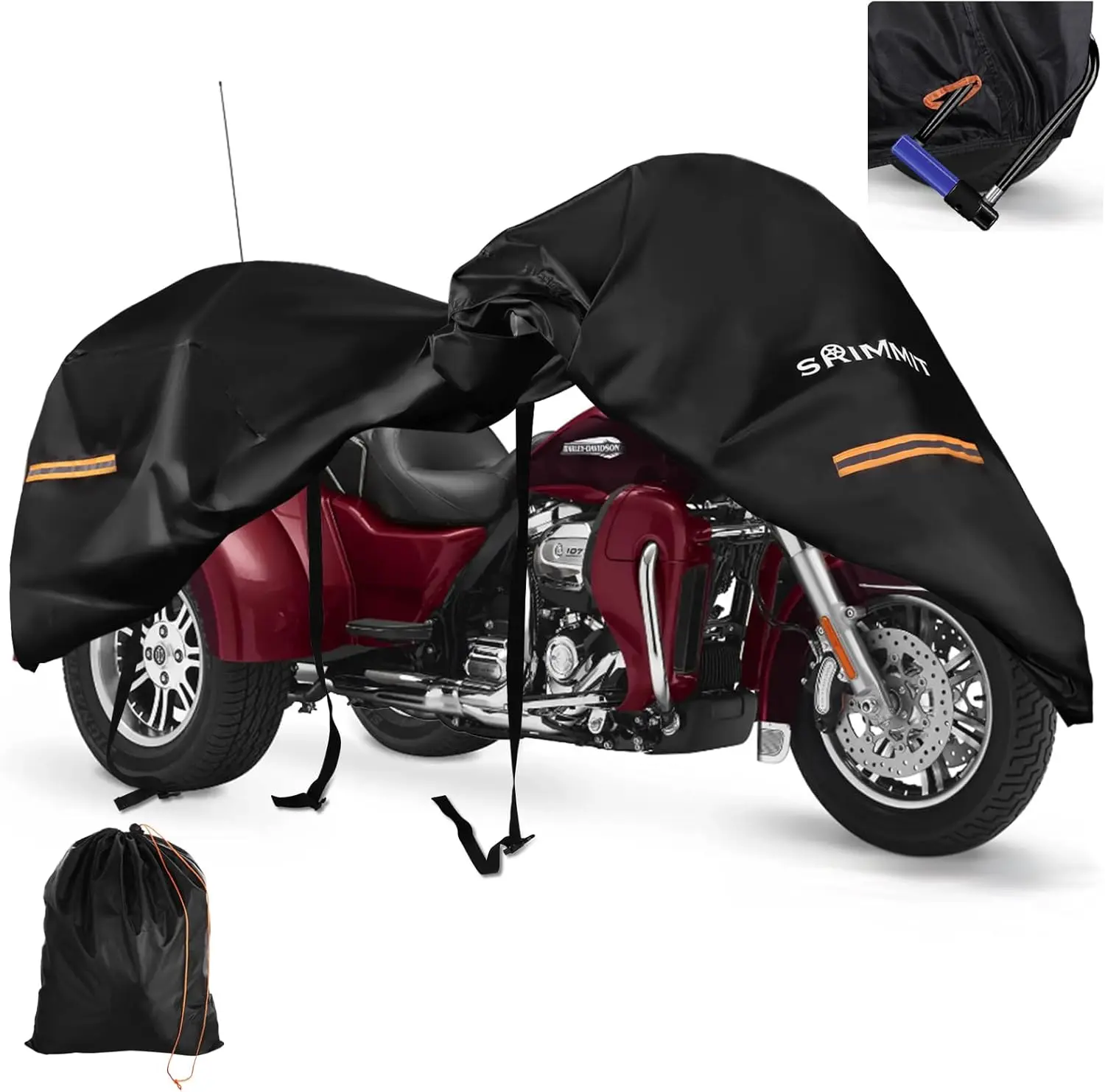 

Waterproof Heavy Duty Motorcycle Cover for 3-Wheel Trikes, UV Protection with Zipper and Reflective Strips