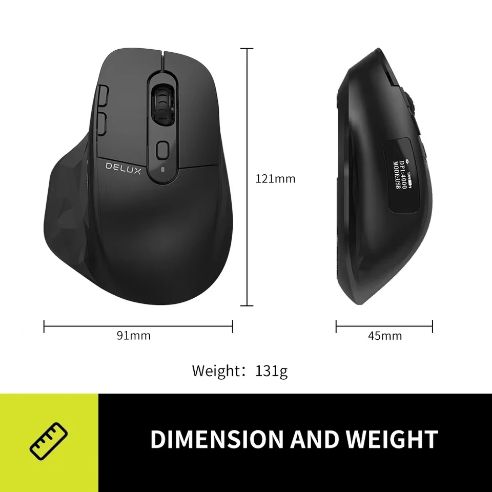 Imagem -05 - Ergonômico Tela Led Mouse Gaming sem Fio 2.4g Suporte com Fio Ratos Recarregáveis Delux-m912db