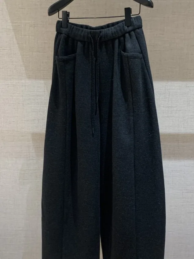 الكورية Sle المرأة الخريف الشتاء بنطال ذو قصة أرجل واسعة ثنى الموز السراويل عالية الخصر التخسيس العصرية السراويل المعكرونة الأرز