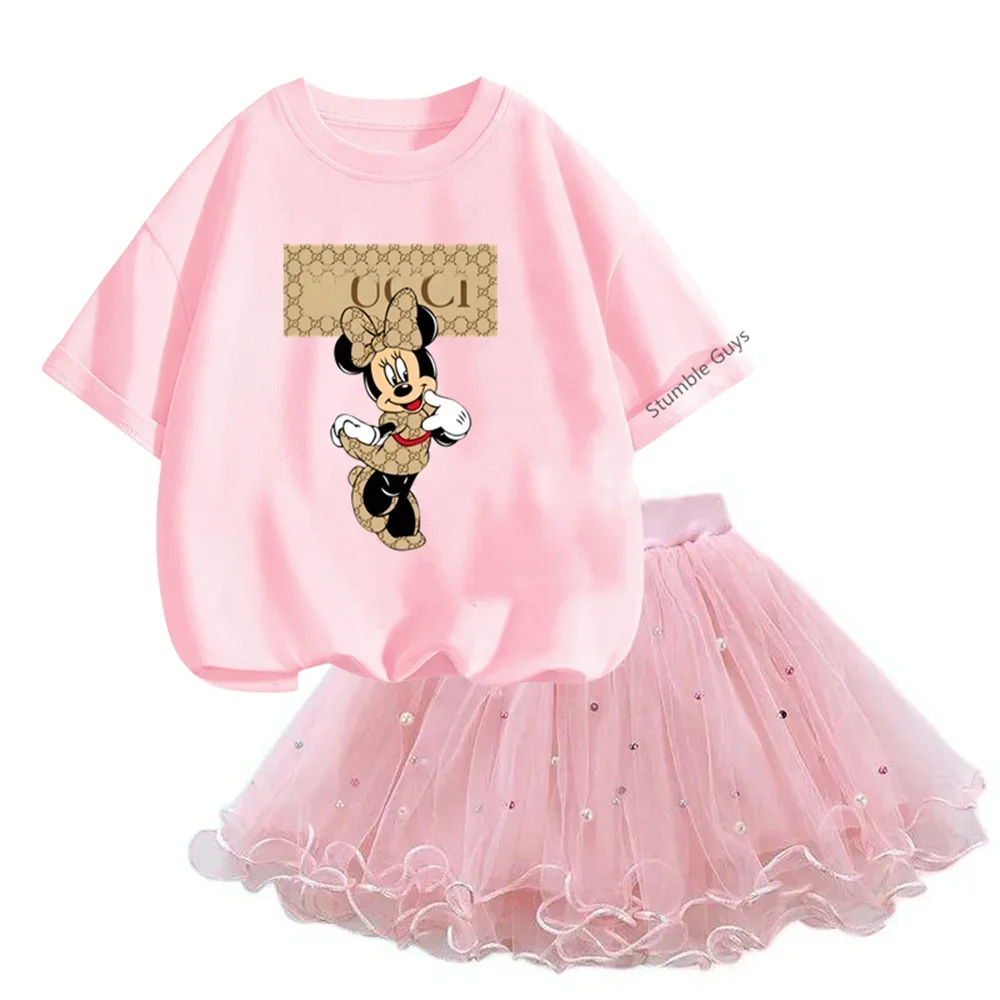 3-14y Girls Minnie Mouse T Shirt & Tutu Mesh Skirt 2pcs Clothes Kids Outfits Pretty Little Baby Dress Fashion Teen Tshirt Set