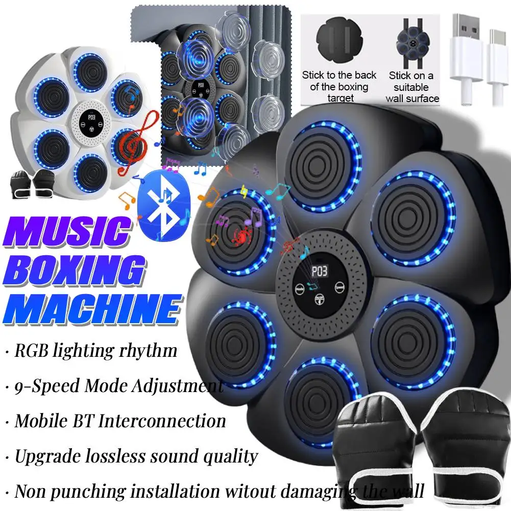 Music Boxing Machine Smart Bluetooth-Compatible Boxing Machine Wall Mounted Workout Boxing Target Machine RGB Light for Home Gym