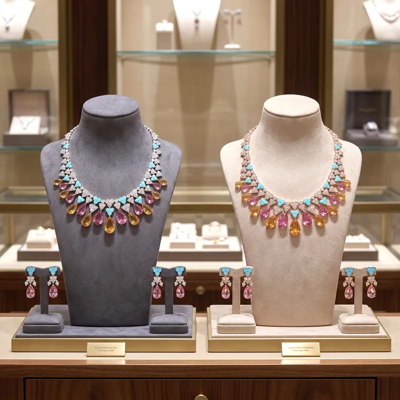 europe-america-earrings-necklace-women-inlay-cubic-zircon-synthetic-drop-shaped-colourful-gem-plated-gold-color-jewelry-sets