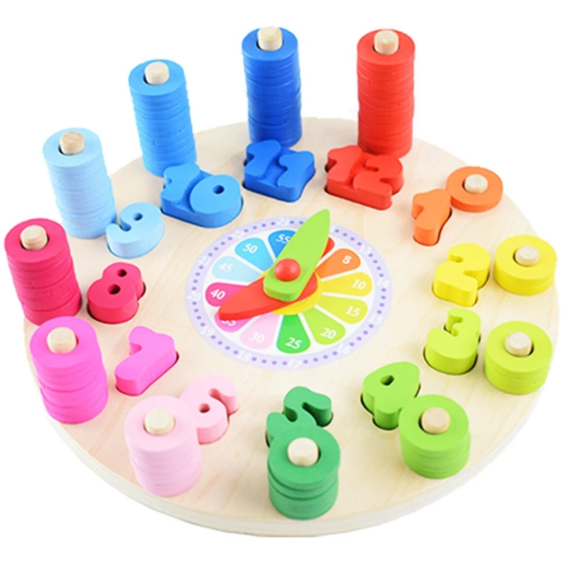 Preschool Baby Montessori Toys Early Education Teaching Aids Math Toys Digital Clock Wooden Toy Count Geometric Shape Matching