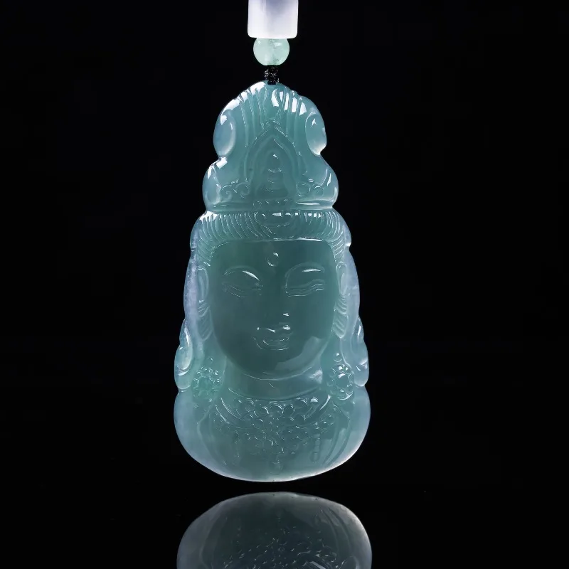 Burmese A Emerald Jade Blue Water Guanyin Avatar Pendant Carve New Amulets Natural Jewelry Woman Necklace Gifts Certificate