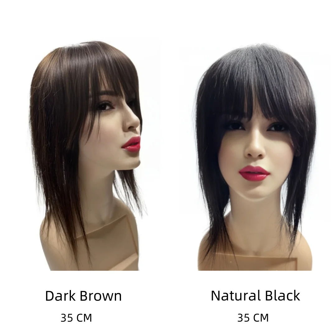 Adornos gruesos de cabello humano para mujer con flequillo de muñeca largo 45cm 60g cubierta de postizo Natural pesado cabello gris