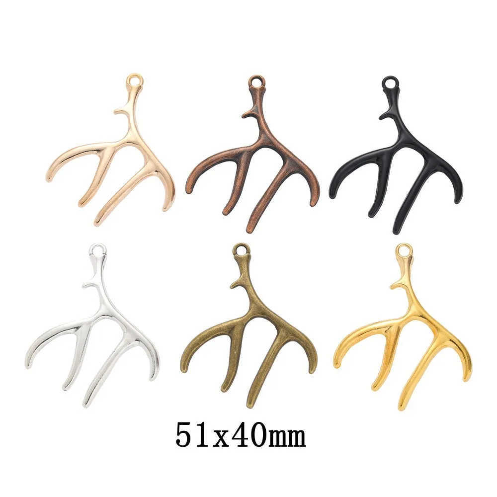 5PCS DIY Retro Zinc Alloy Jewelry Accessories Six Color Optional Antlers Pendant LJ519