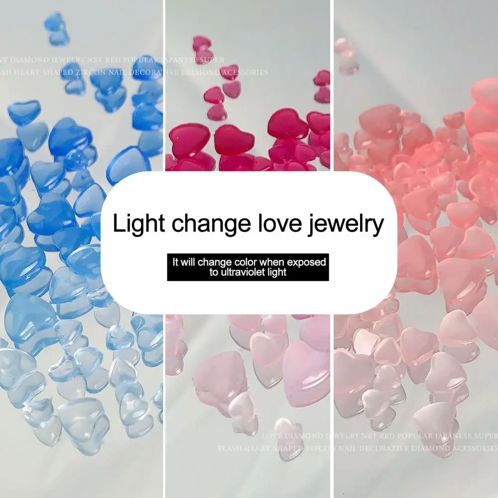 เล็บเรซิ่นรูปหัวใจเปลี่ยนสีได้น่ารักทันสมัยเครื่องประดับเล็บไวแสงยูวีที่นิยมอุปกรณ์ตกแต่งเล็บ
