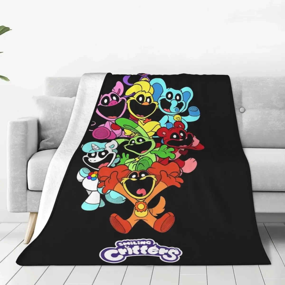 S-Smiling Critters Flannel Blanket Cartoon Catnap Dogday Video Game Warm Soft Throw Blanket Fluffy Bedspread Sofa Bed Cover