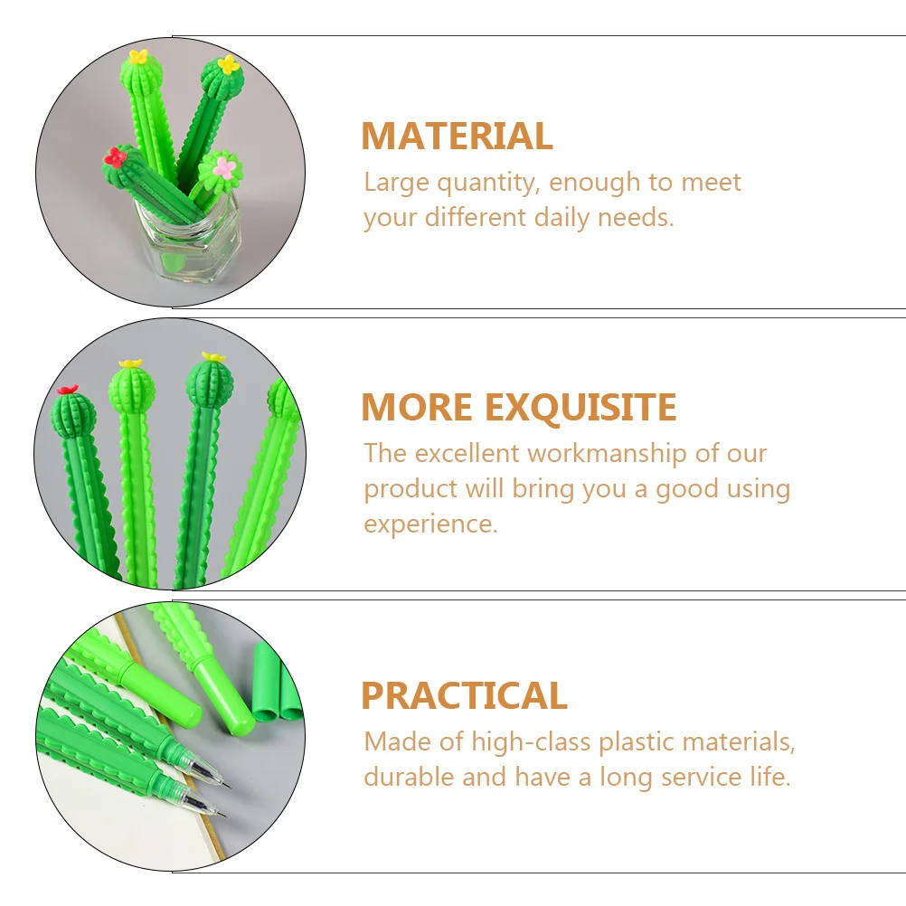 

10pcs Cactus Designed Gel Portable Signature Pens For Students Office Stationery Writing Pen Premium Plastic Lightweight