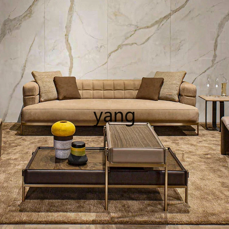 طاولة قهوة إيطالية بسيطة من LMM، غرفة معيشة بسيطة وحديثة، طاولة شاي مربعة من الجلد مصنوعة من الخشب الصلب #4