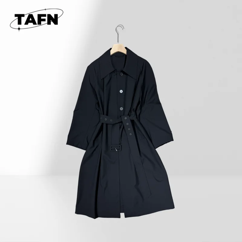 

Autumn Style Lapel Jacket with Pockets Feminine Windbreaker Coat with Clean Lines Trench Jacket with Buttons AI1416