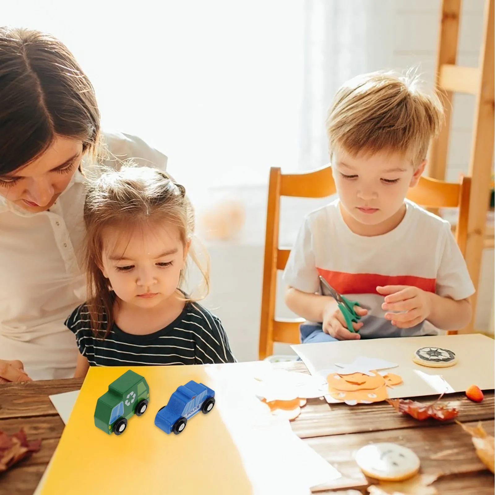 

1Set Wooden Vehicles Playset Safe Kids Wood Car Set Educational Road Construction Traffic Sign Develop Creativity Cognitive