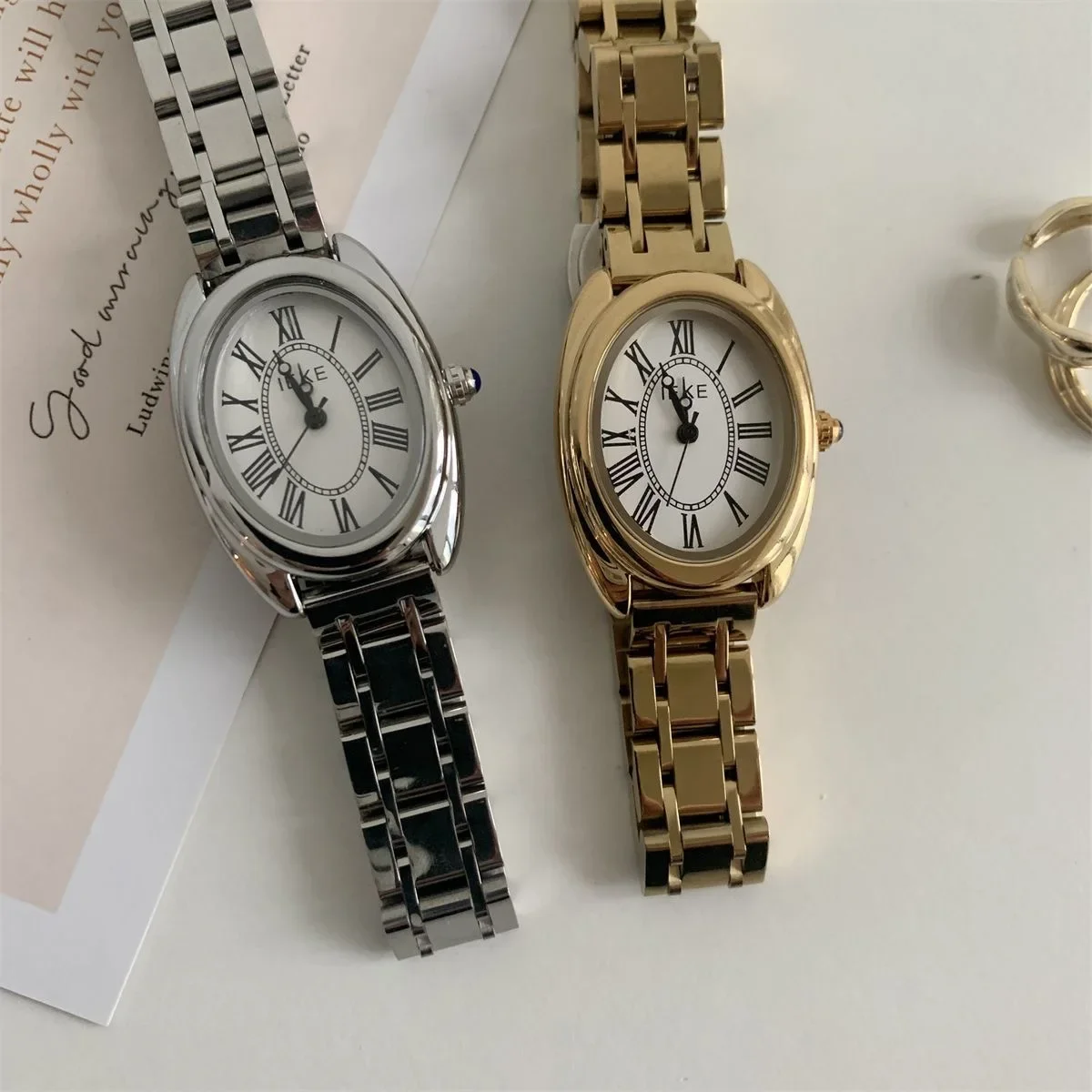 Women Quartz Watch Luxury Clock Fashion Oval Dial Vintage Gold Sliver Stainless Steel Band Orologio New Reloj Ladies Wristwatch