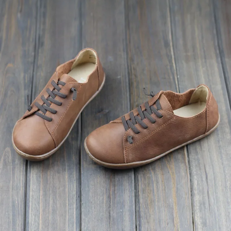 (35-42)Women Shoes Flat Authentic Leather Plain toe Lace up Ladies Shoes Flats Woman Moccasins Female Footwear Driving shoes