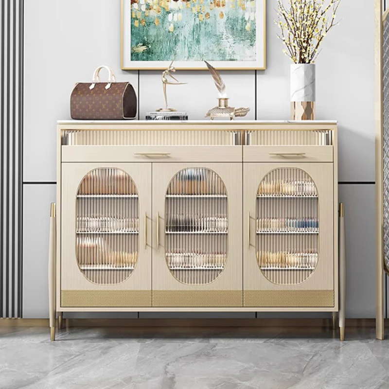 

Light luxury shoe cabinet with induction light at home entrance, modern and simple new high-end solid wood large capacity