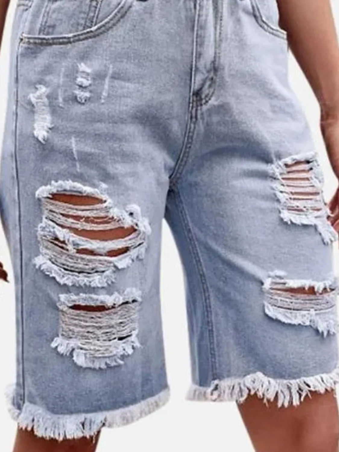 Women's High Waist Ripped Cotton Denim Jorts Distressed Frayed Hem Loose Fit Knee Length Bermuda Shorts Y2K 2026 Summer Casual view 6