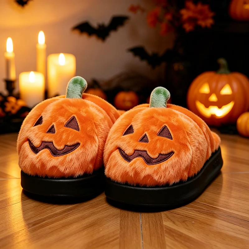 Women'S Shoes Non Slip - Halloween 3D Kürbis Plüsch-Hausschuhe für Damen,