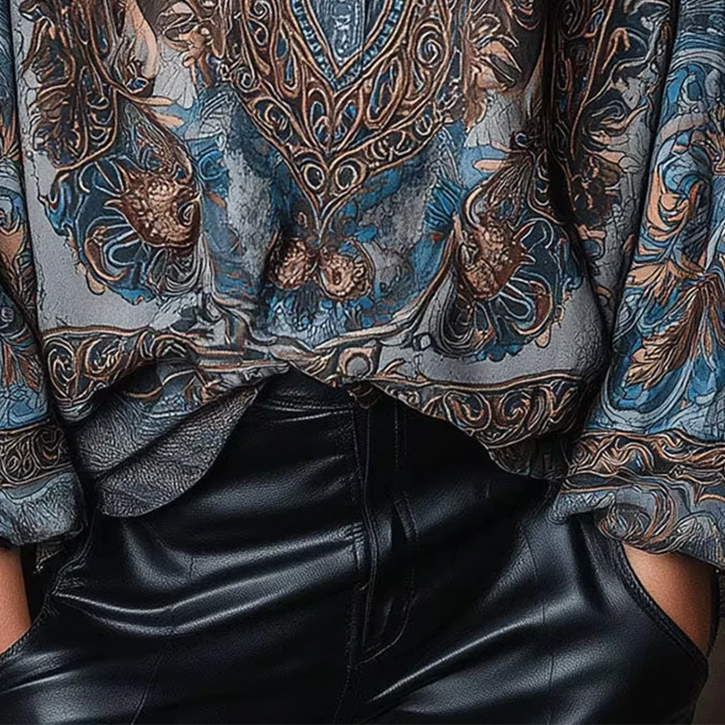 

Retro Paisley Print Loose Blouse Women Lapel Collar Button Long Sleeve Shirts Blouse Casual Bohemian Tops blusas femmes