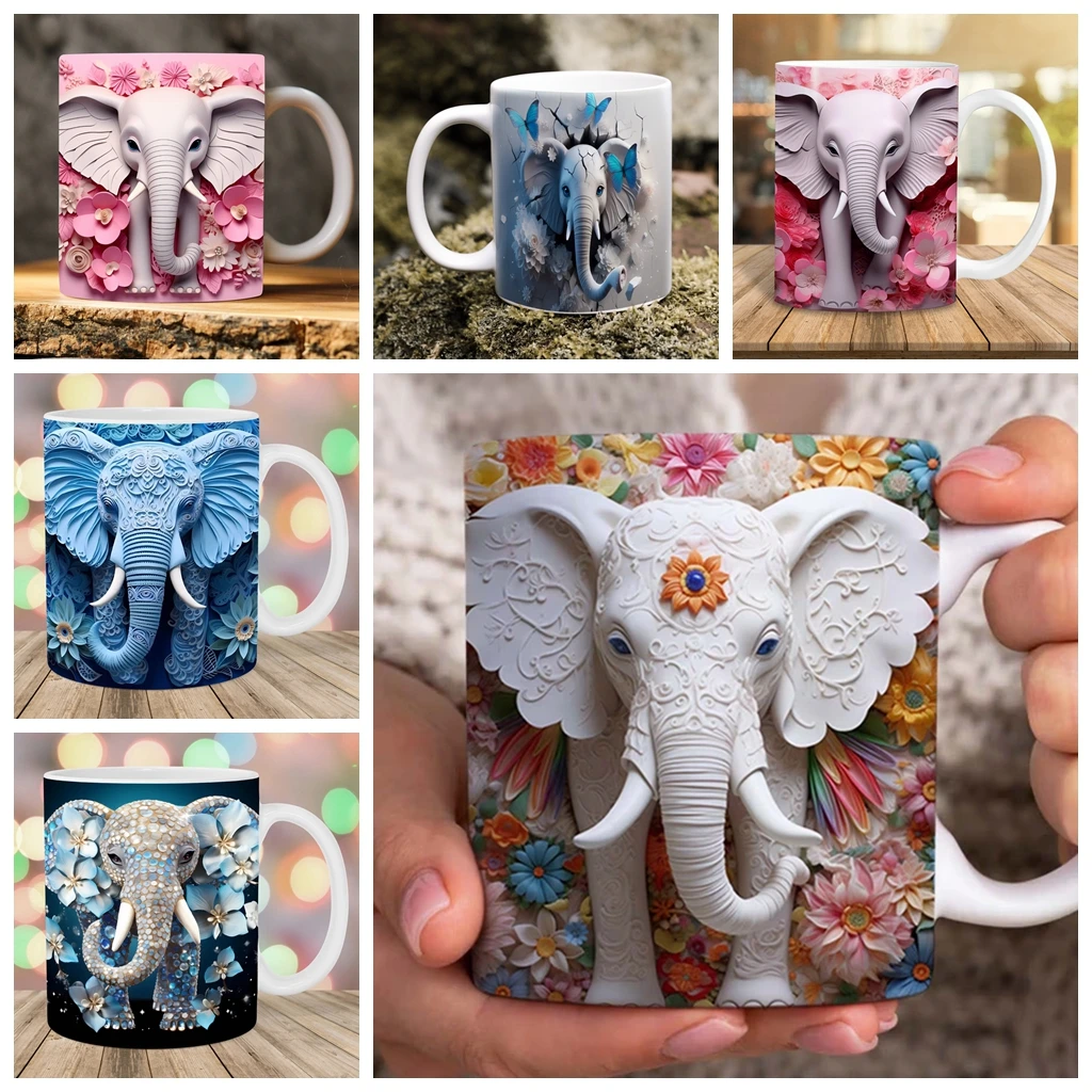 elephant pattern ceramic mug 11oz fashion office coffee mug for designer Editor-in-Chief birthday gift mug