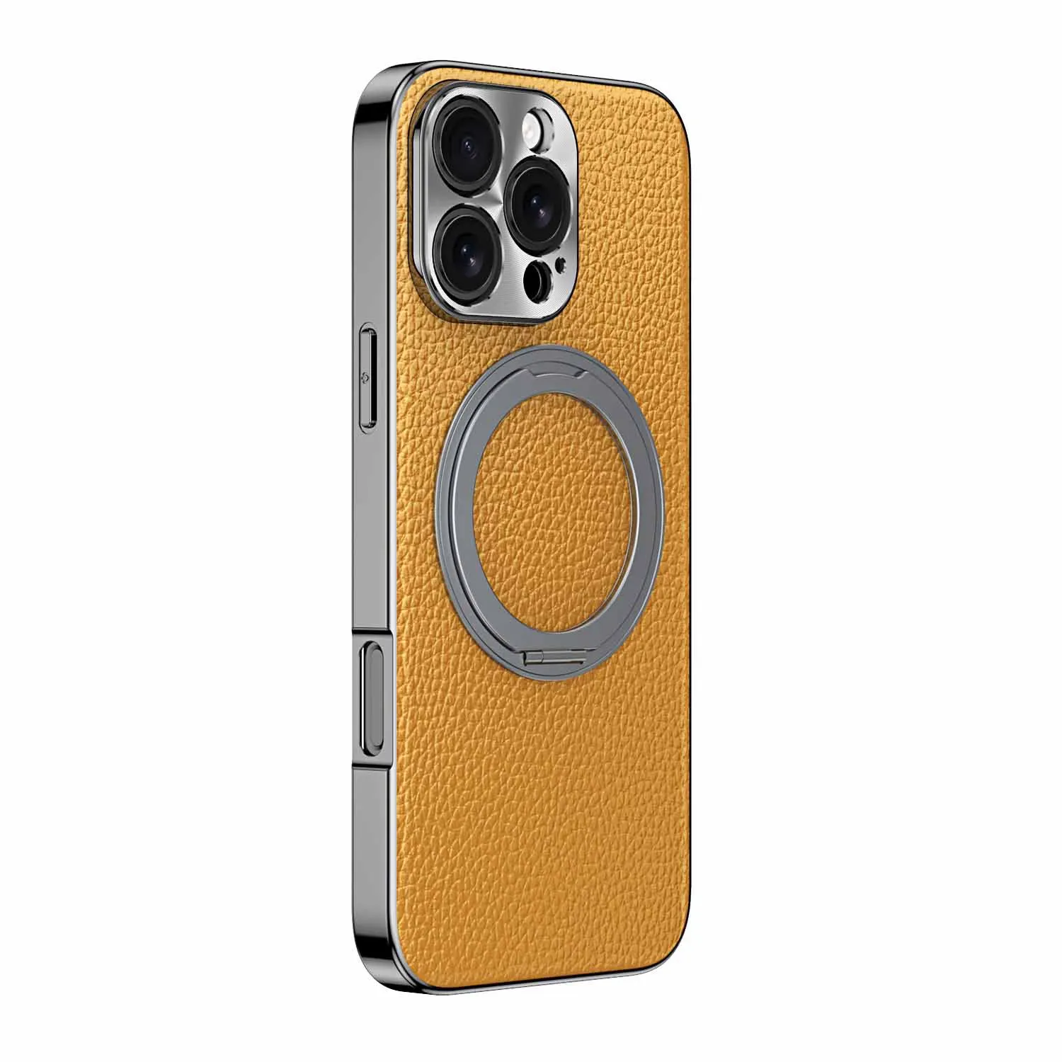 

case for iPhone 16 cowhide mobile phone case 15 Pro magnetic bracket leather case 14 Max electroplating protective cover