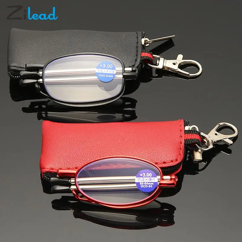 Zilead Mini Anti-blue Light Reading Glasses Women Men Telescopic Folding Presbyopia Eyeglasses With PU Case Reading Eyewear +1+4