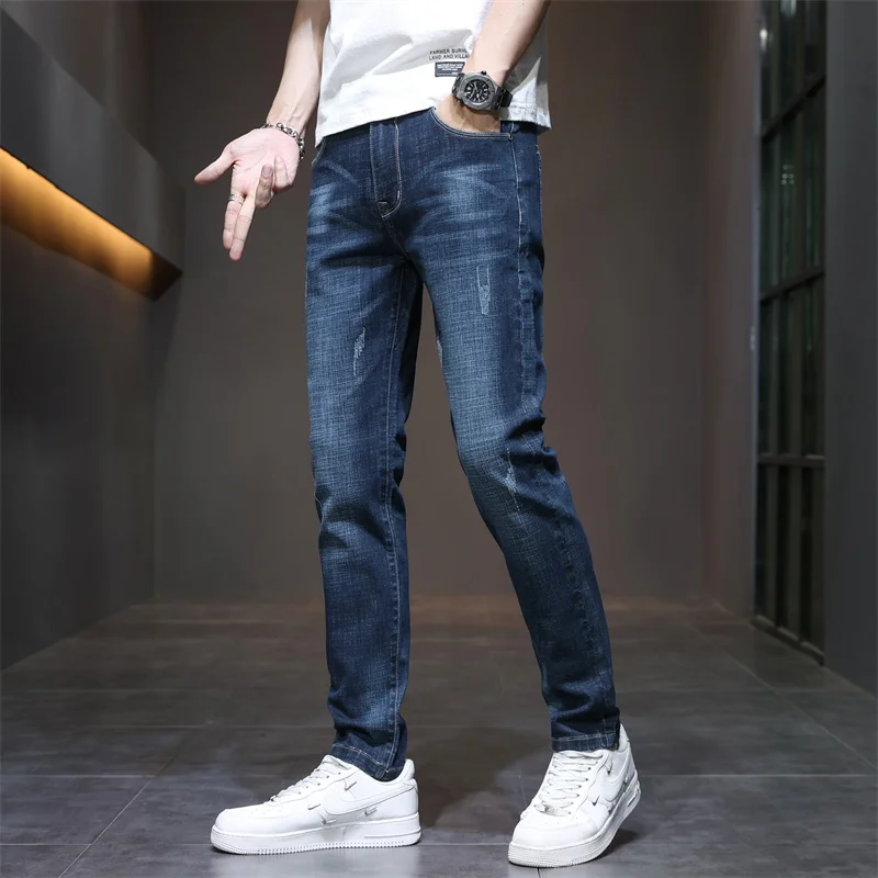 Sommer neue Männer lässig Micro-Stretch Jeans männlich hochwertige tägliche Urlaubs reise Slim Fit gerade Hose