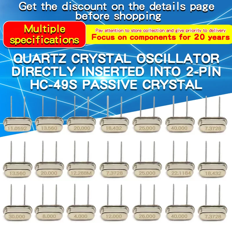 10 sztuk kwarcowy oscylator kryształowy In-line 2-pin HC-49S pasywny kryształ 12MHZ 11.0592M 4M8M10M16M24M25M