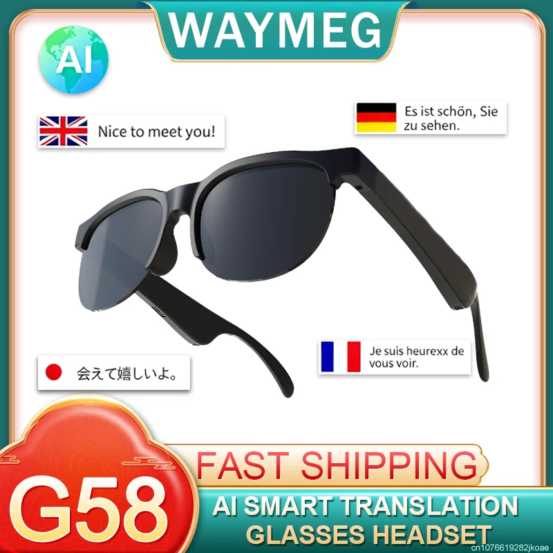 AI Intelligent Translation New G58 Glasses Earphones Bluetooth 5.4 Sunglasses Headset Built-in Mic Speakers Wireless Earbuds