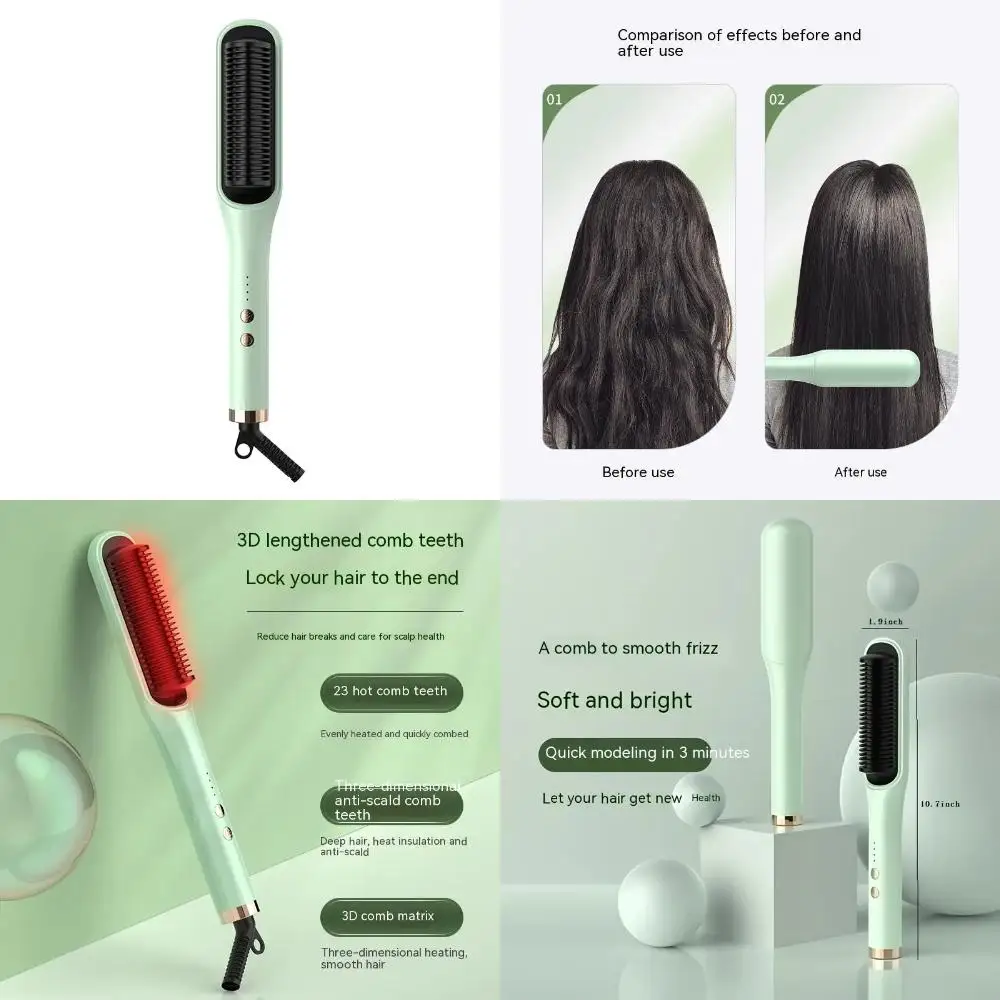 Escova e alisadora de cabelo sem esforço e de aquecimento rápido para cabelos lisos e sedosos - Tecnologia anti-queimadura, desligamento automático - Perfect Fri