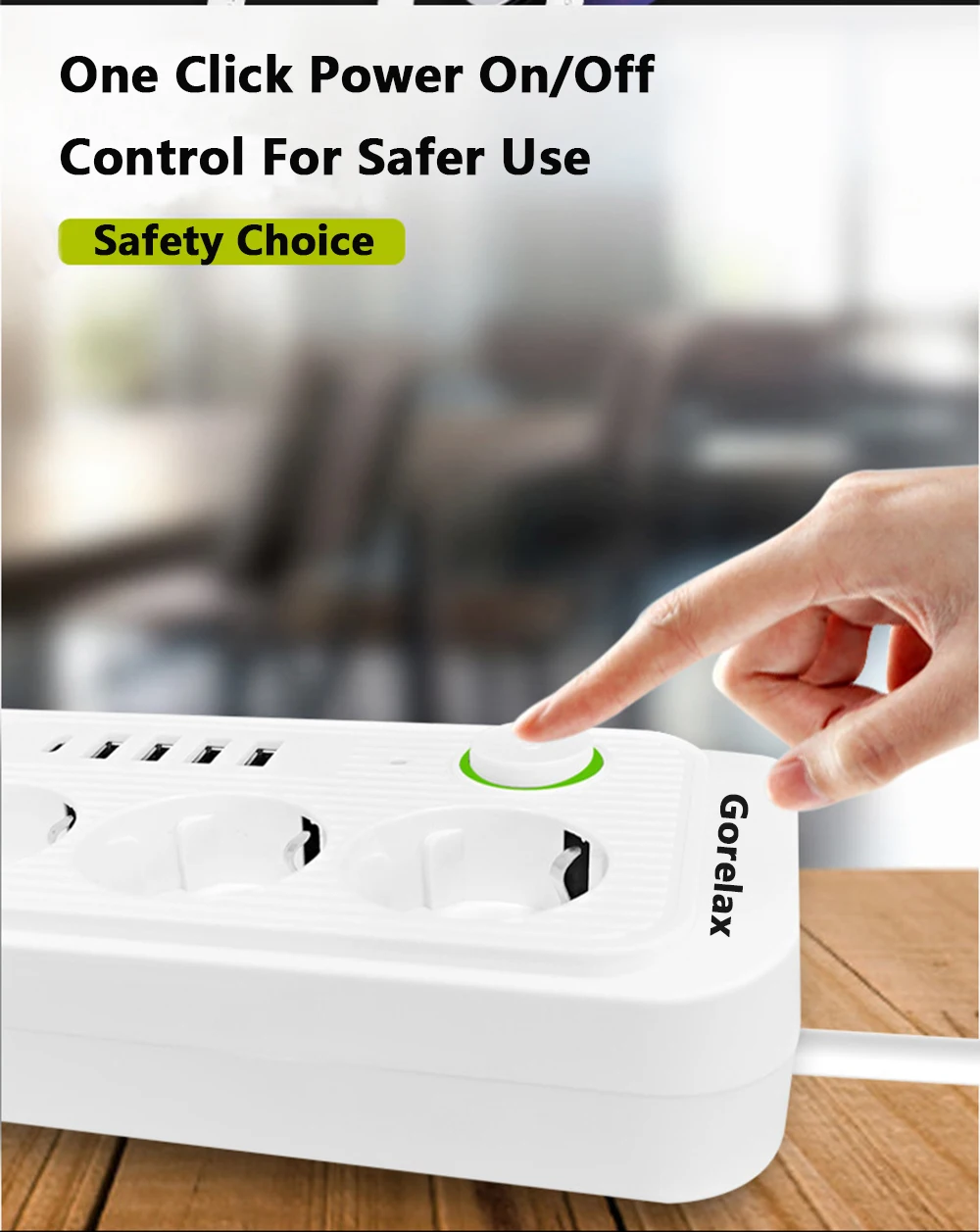 Gorelax Electrical Power Strip With USB Type C 2M EU Plug AC Outlets Socket Extension Cord Fast Charging Station Power Socket
