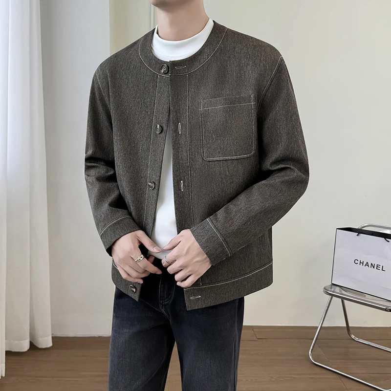 

Осенняя высококачественная куртка с круглым вырезом, свободные повседневные деловые универсальные куртки, модная уличная одежда, пальто, мужская одежда