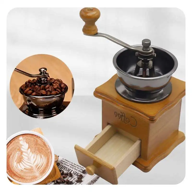 Coffee Grinder,Manual Wooden Coffee Bean Grinder with Hand Crank Rocker, Adjustable Fine to Coarse,Portable Fresh Ground Tools