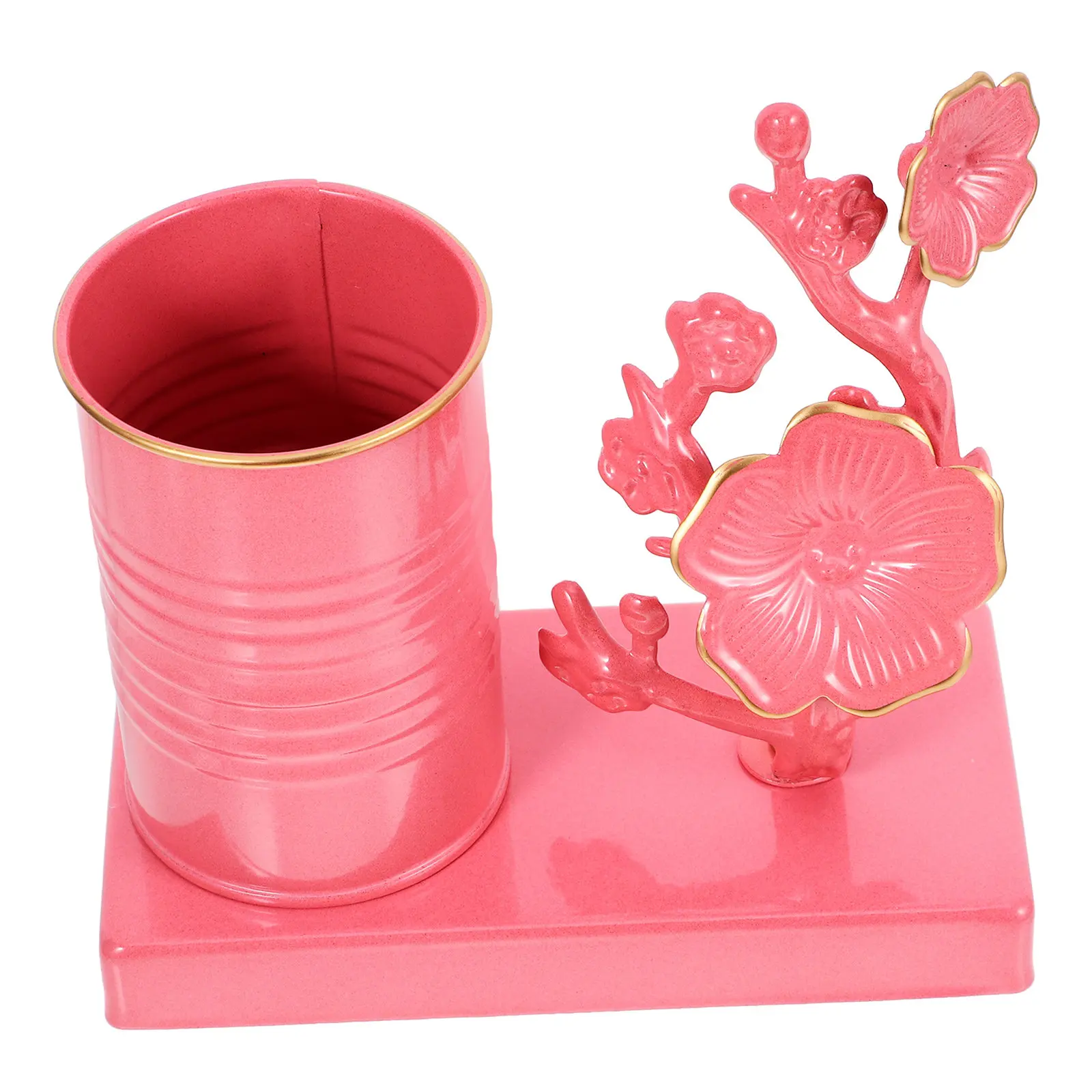 Iron Plum Blossom Pen Holder 15x15x7.5cm Desktop Organizer for Pens Brushes Rulers Makeup Brushes Vintage Decorative Flower Desk