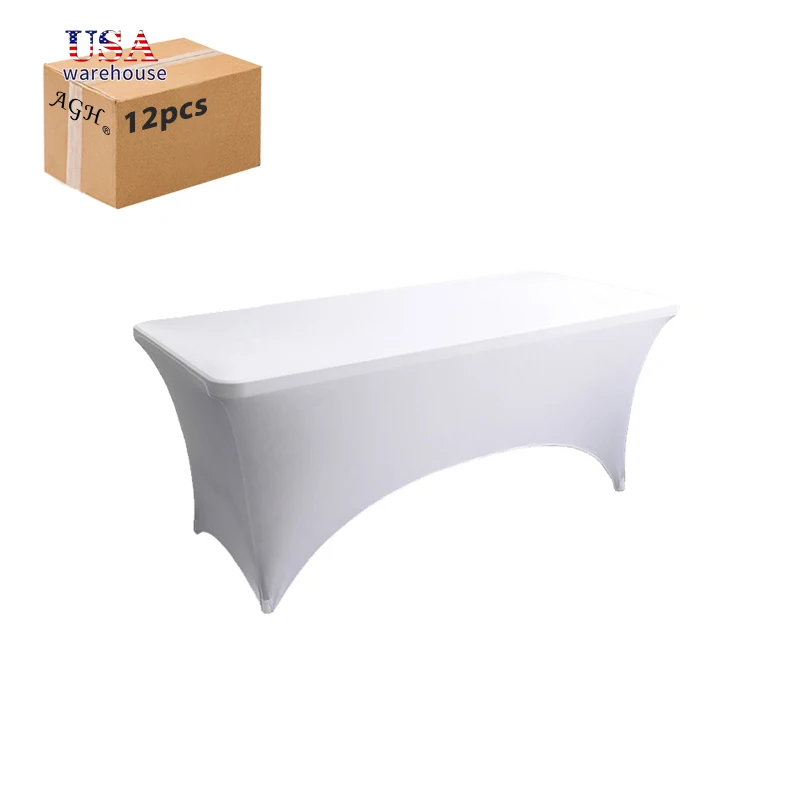

12pcs Pack 5 FT Polyester Stretch Tablecloth Spandex Elastic Table Cover Banquet Wedding Table Cloths Hu