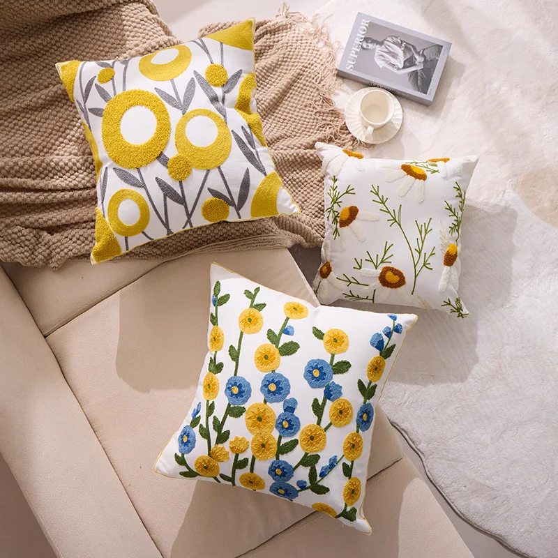 45x45cm Botanical Floral Embroidered Pillow Cover Decorative Home Decor Pillow Cover Multi-Scene Practical Use Pillow Protector