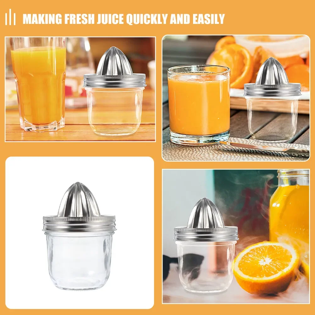 2Pcs Stainless Steel Mason Jar Manual Citrus Juicer for Oranges Lemons Grapefruits Portable Hand Press Juice Extractor Home