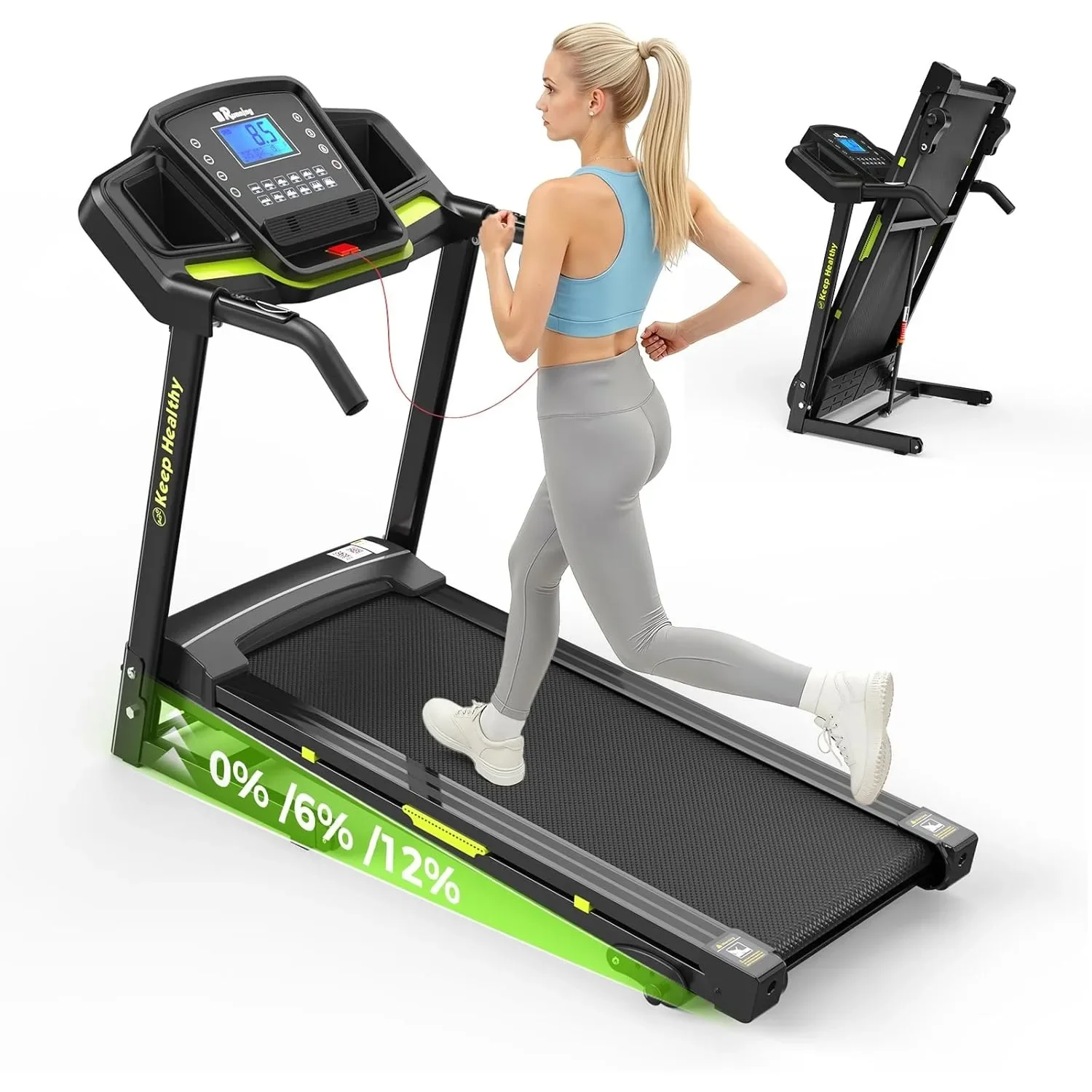 

3.5HP Folding Treadmill for Home, 350 lbs Capacity, Portable Treadmills with 3-Level 12% Manual Incline, Bluetooth, Customized